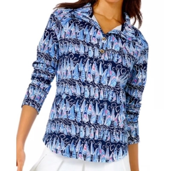 Lilly Pulitzer Tops - Lilly Pulitzer UPF 50+ Captain Round Hem Popover Sailboat Pullover Sweatshirt S